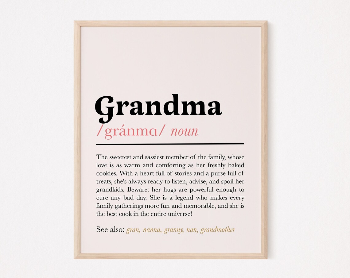 Grandma Definition Dictionary Art Gift Print For Grandmother