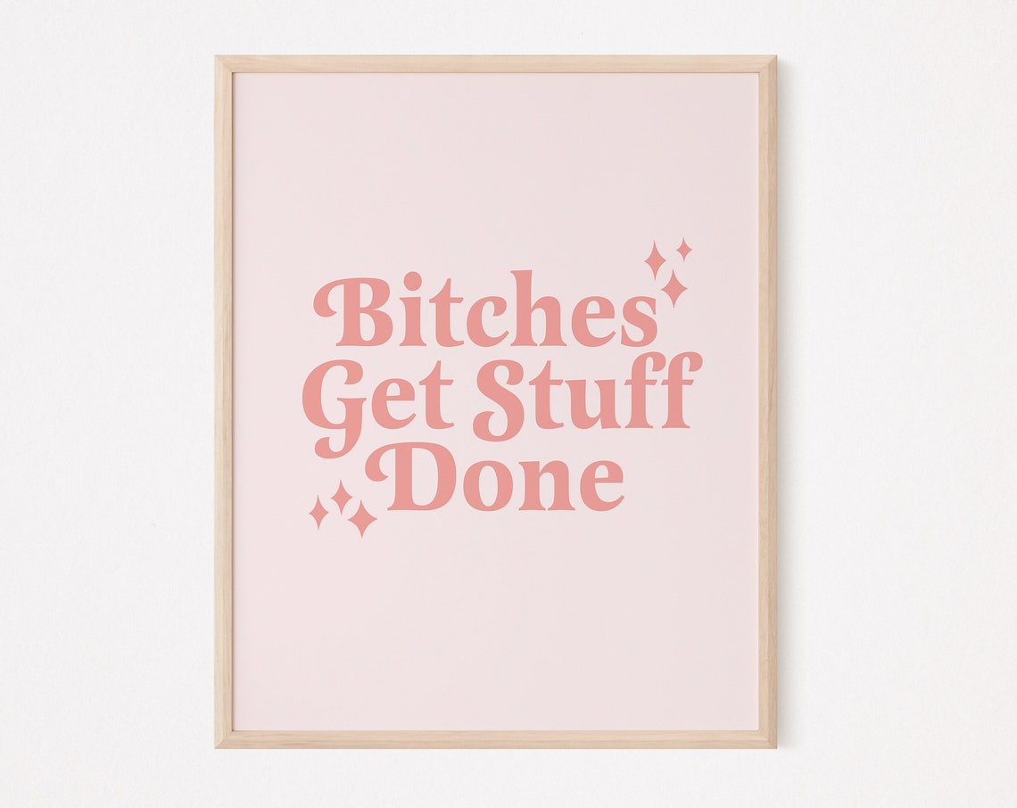 Bitches Get Stuff Done Sassy Pink Retro Feminist Quote Poster