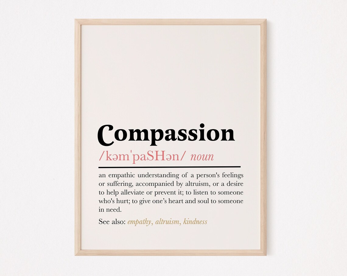 Compassion Definition Quote Art Print, Therapist Empathy