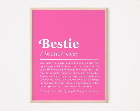 Bestie Definition Hot Pink Typography Friendship Quote Wall Art