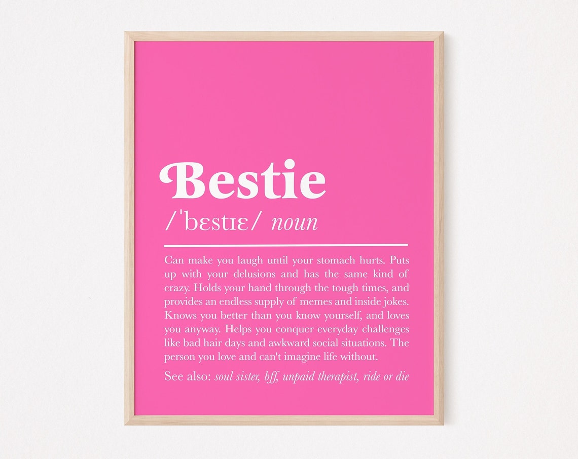 Bestie Definition Hot Pink Typography Friendship Quote Wall Art