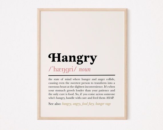 Hungry Angry Sign Boho Kitchen Quote Decor Funny Puns Definition Dining Room Retro Style