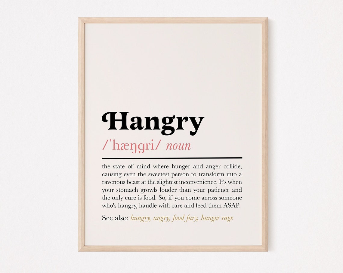 Hangry Funny Definition Quote Poster for Kitchen and Food Lover Decor