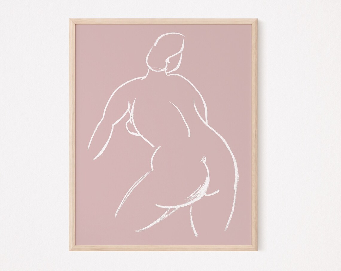 Body Positive Minimalist White Line Art On Blush Pink Figure Poster