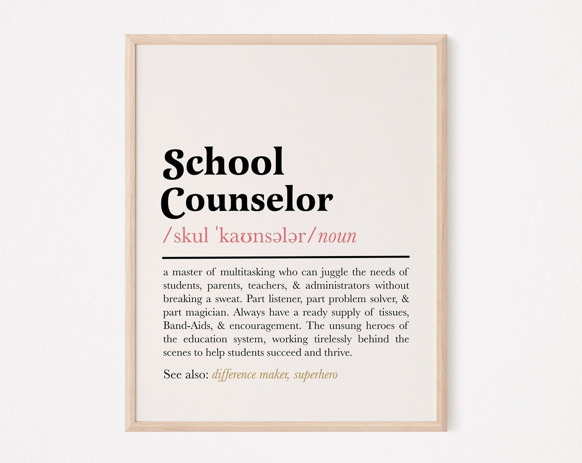 School Counselor Definition Print, Office Wall Art