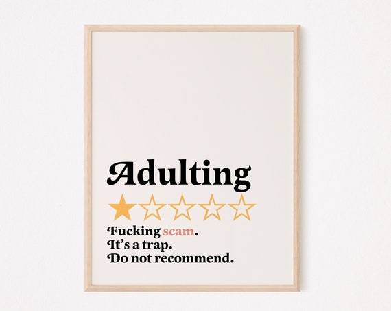 Adulting Review Print Funny Girl Profanity Swearing Humor