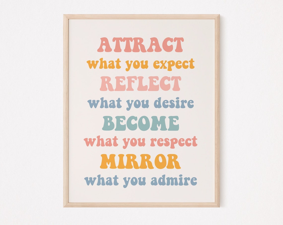 Attract Reflect Become Mirror Daily Mantra Poster in Pastel Typography