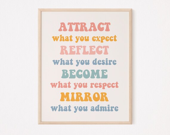 Attract Reflect Become Mirror Daily Mantra Poster in Pastel Typography