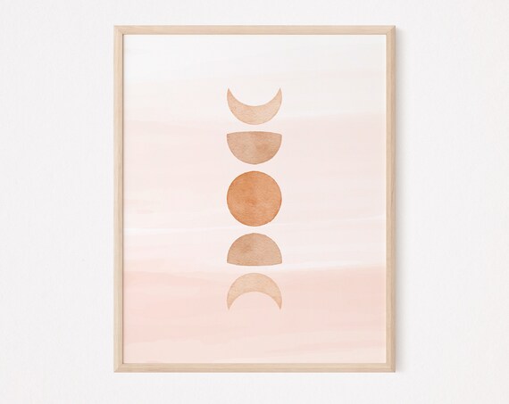 Boho Terracotta Moon Phases Watercolor Minimalist Abstract Poster