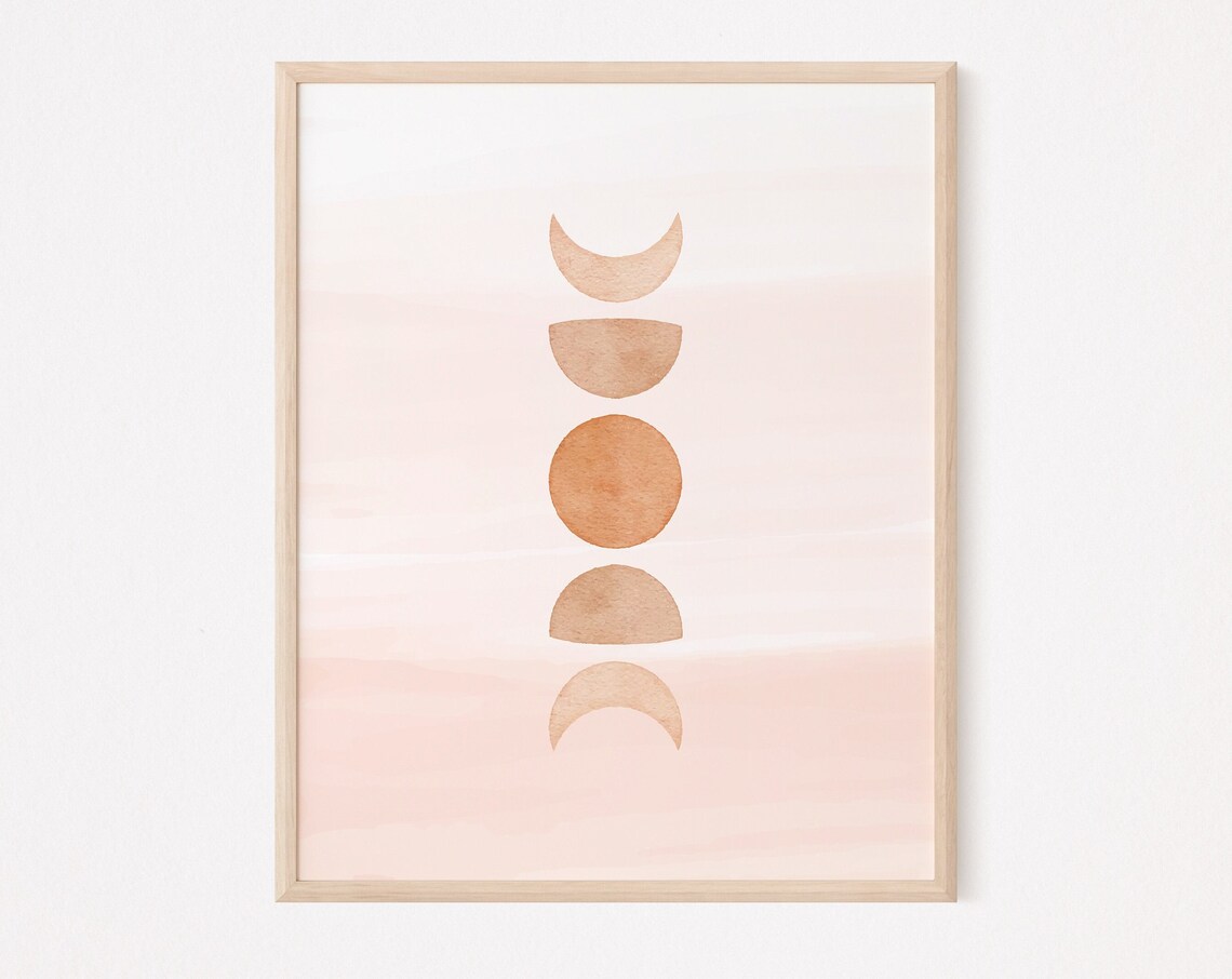 Boho Terracotta Moon Phases Watercolor Minimalist Abstract Poster