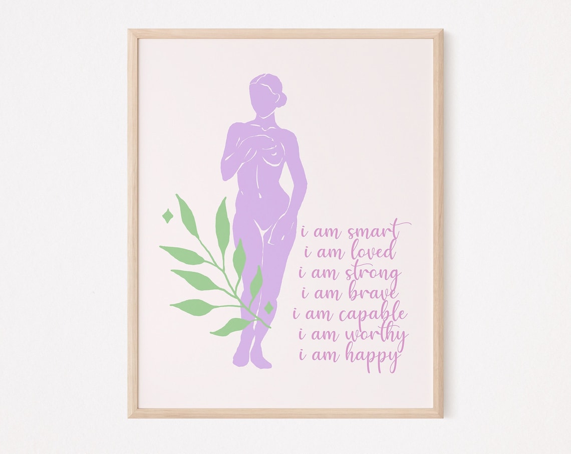 I Am Smart Loved Strong Affirmation Poster With Lavender Silhouette