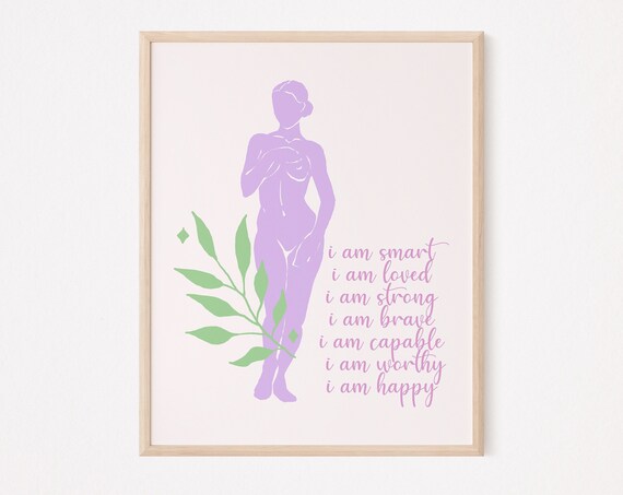 I Am Smart Loved Strong Affirmation Poster With Lavender Silhouette