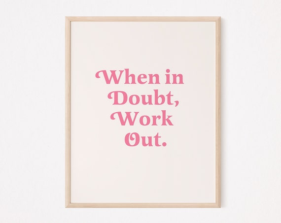 When In Doubt Work Out Print Motivational Home Gym Quote Wall Art Womens Inspiring Fitness Funny