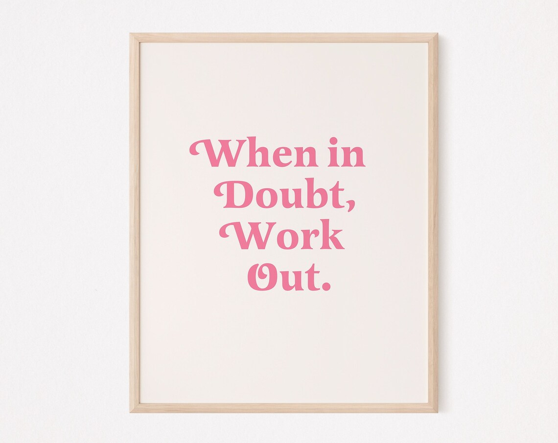 When In Doubt Work Out Pink Retro Gym Quote Fitness Wall Art
