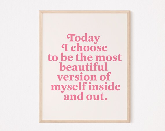 Beautiful Version Of Myself Pink Typography Self Love Quote Wall Art