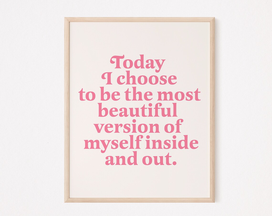 Beautiful Version Of Myself Pink Typography Self Love Quote Wall Art