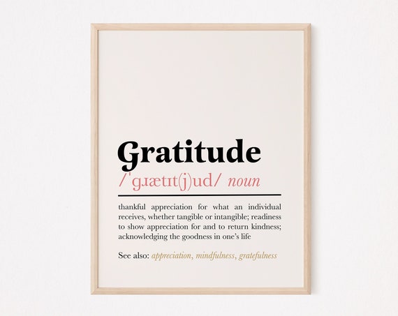 Gratitude Definition Poster, Mindfulness Quote