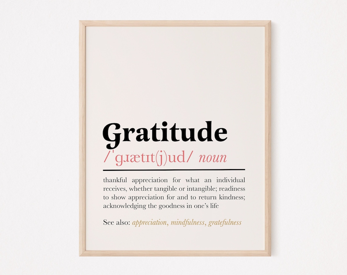 Gratitude Definition Poster, Mindfulness Quote