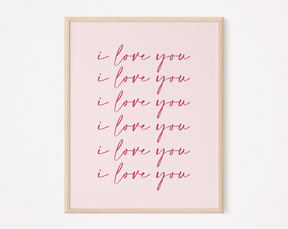 I Love You Valentine Quote Art Print, Pastel Pink Danish