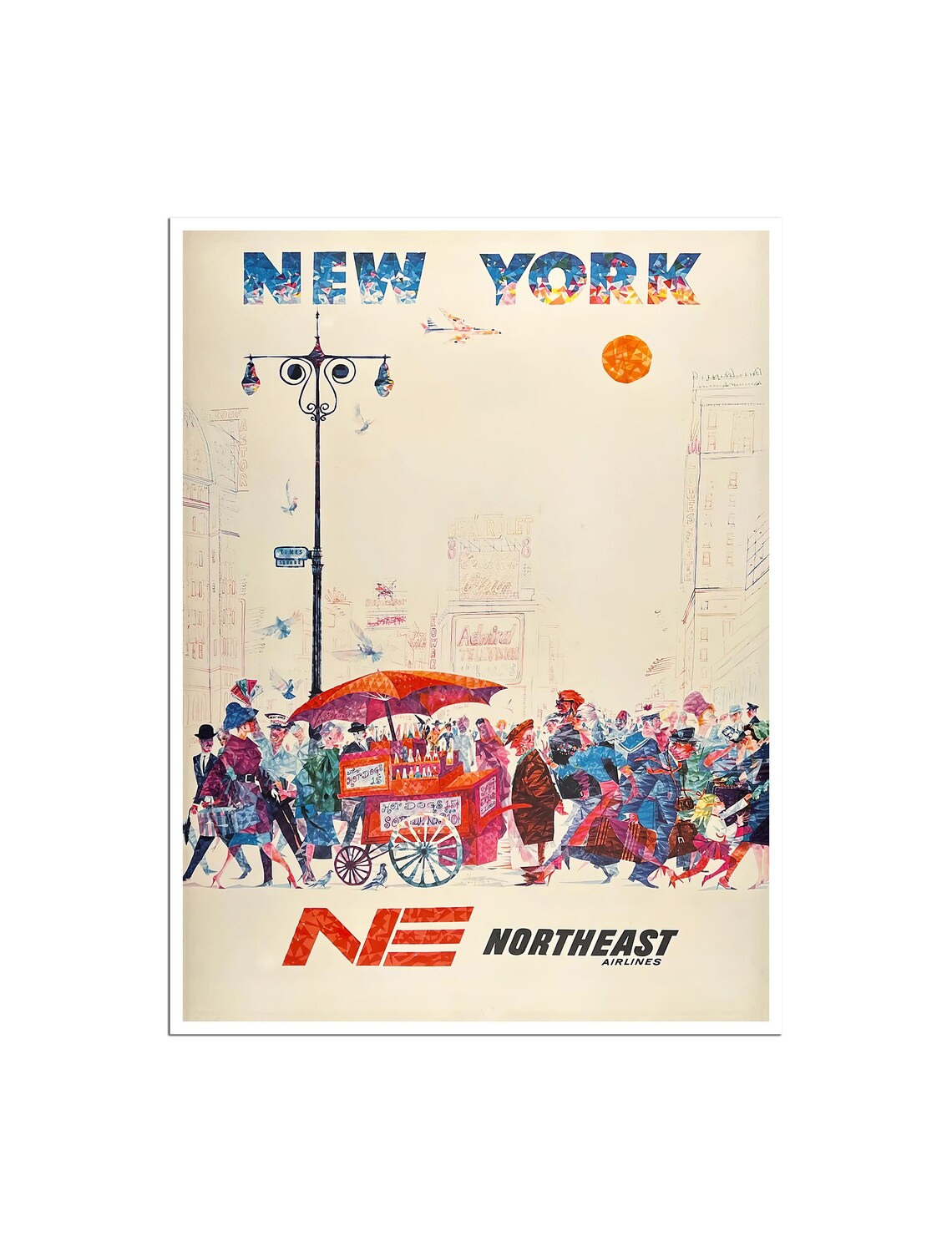 New York Times Square Hot Dog Cart Vintage Northeast Airline Poster