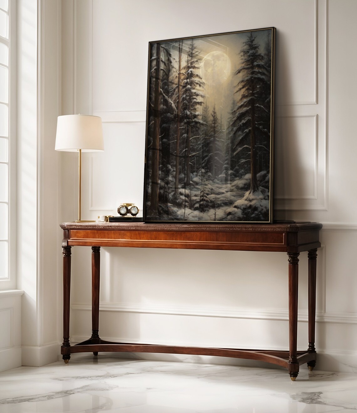 Gothic Winter Forest Wall Art Moody Christmas Dark Academia Decor Snowy Pine Forest Landscape - Image 3