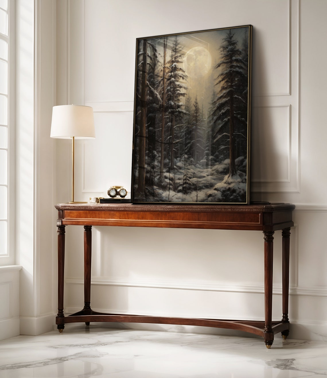 Snowy Pine Forest Under Full Moon Moody Winter Landscape Poster - Image 3