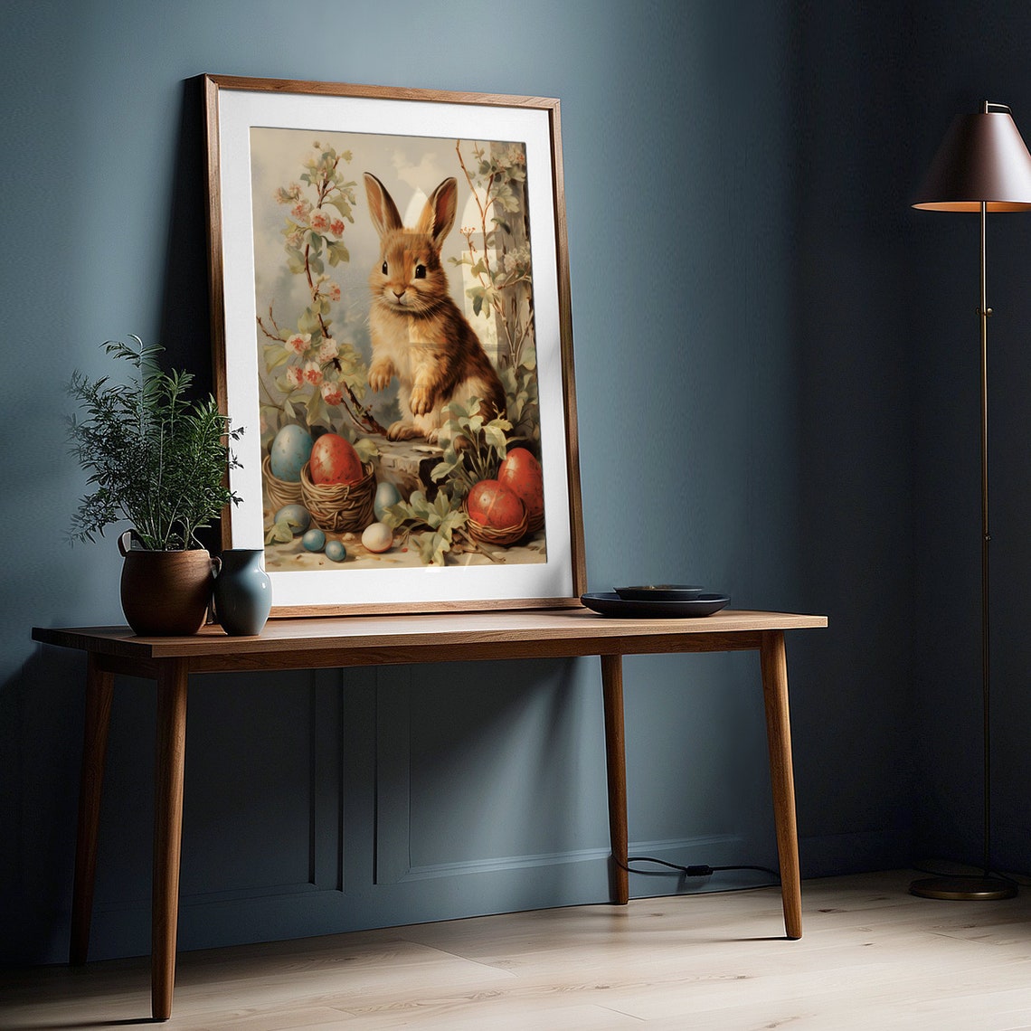 Easter Bunny Rabbit With Painted Eggs And Spring Blossoms Poster - Image 4