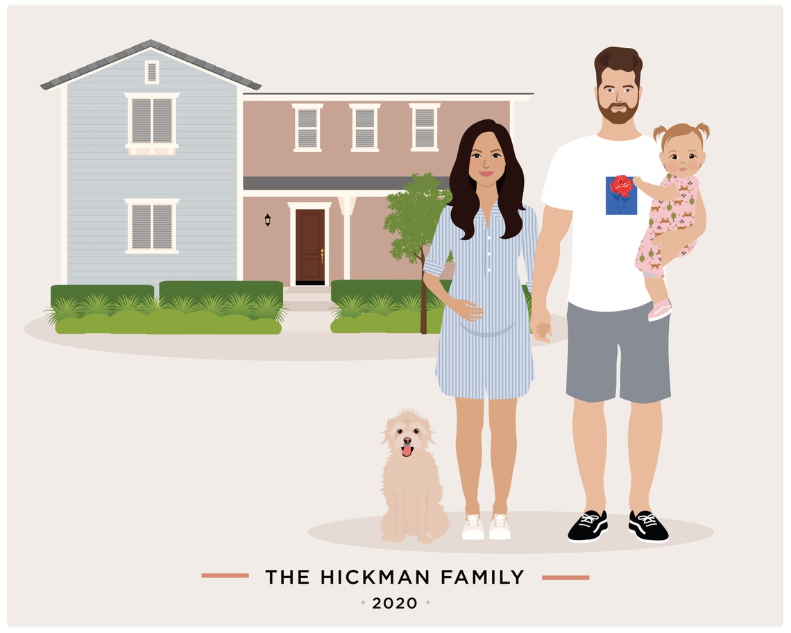 Personalized Family Portrait With Home