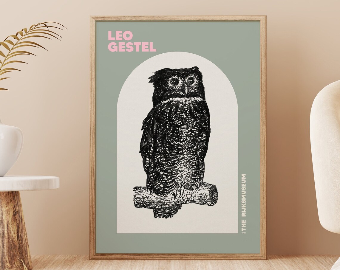 Leo Gestel Line Art Exhibition Poster, Vintage Owl - Image 4