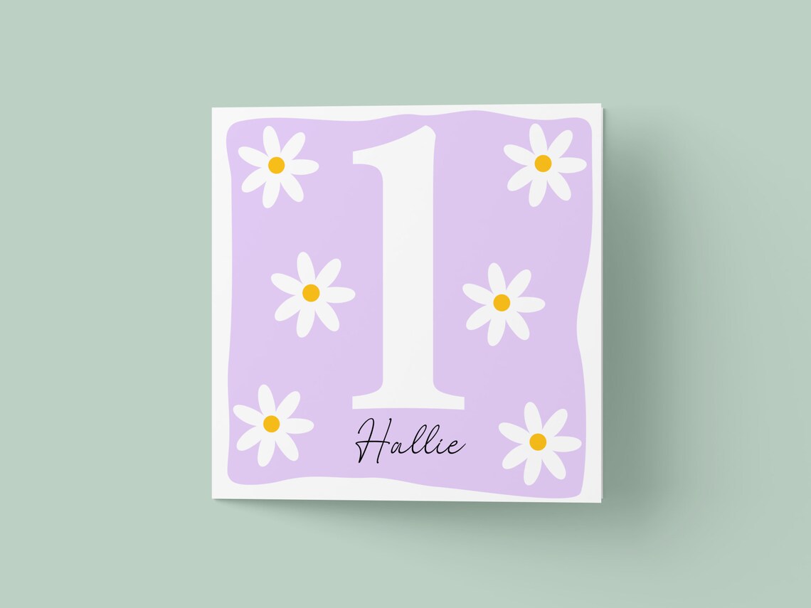 Girls First Birthday Floral Daisy Poster Print