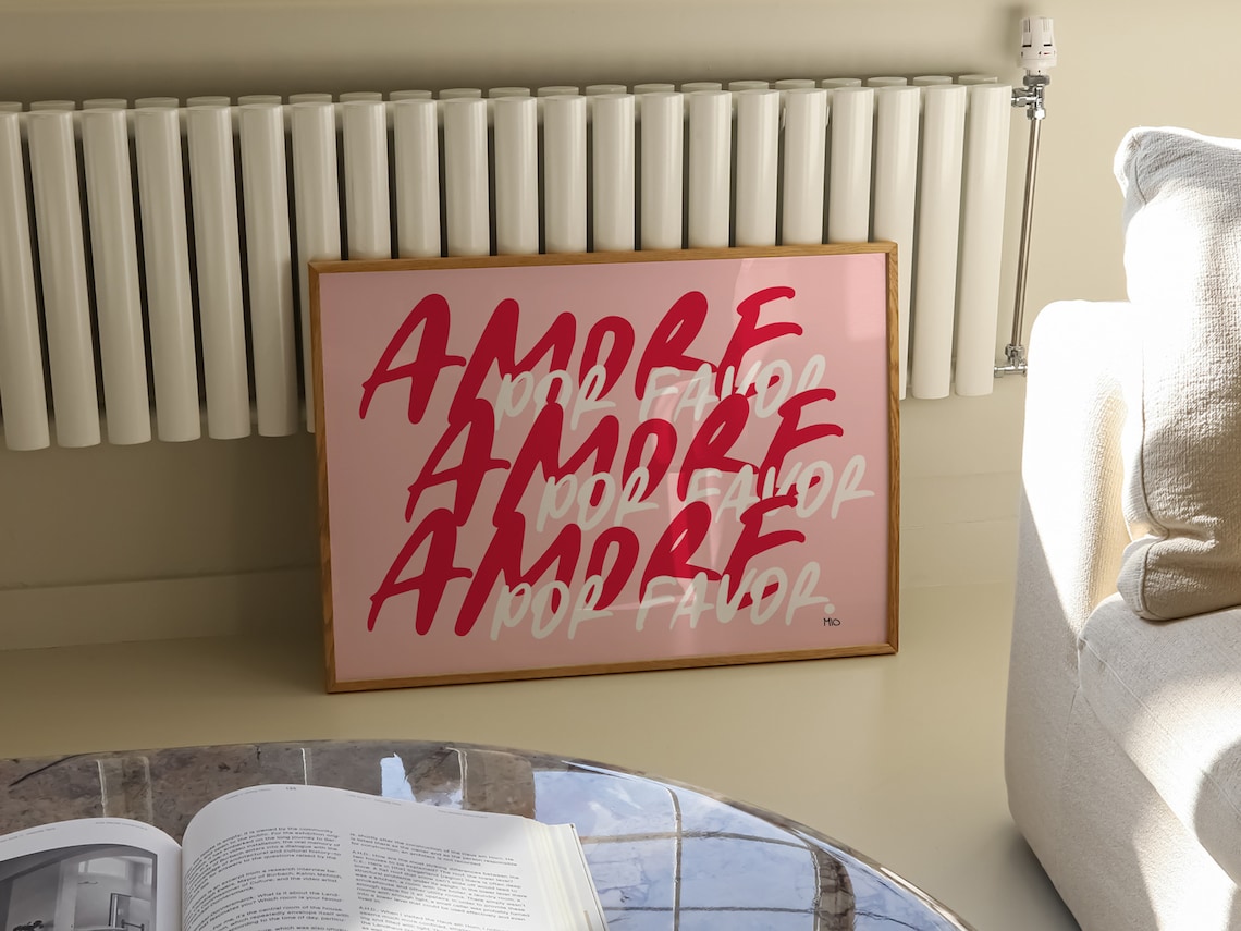 Amore Por Favor Red Pink Love Quote Spanish Typography Poster - Image 2