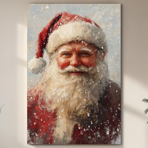 Jolly Santa Claus Snowy Portrait Classic Christmas Face Poster