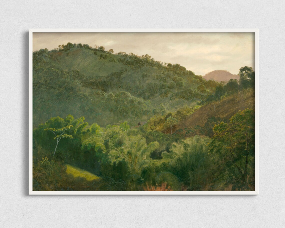 Landscape Art Lush Green Mountain Art Print Vintage Painting Art