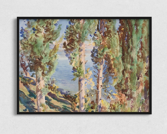 Cypress Trees Watercolor Vintage Artwork Art Print Vintage Painting Forest Art Print Tree Print