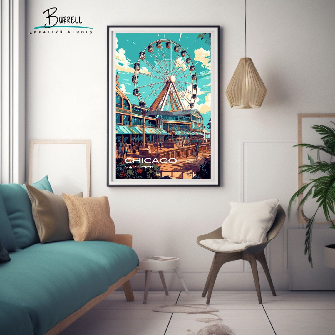 Chicago Illinois Navy Pier Ferris Wheel Summer Fun Boardwalk Poster - Image 3