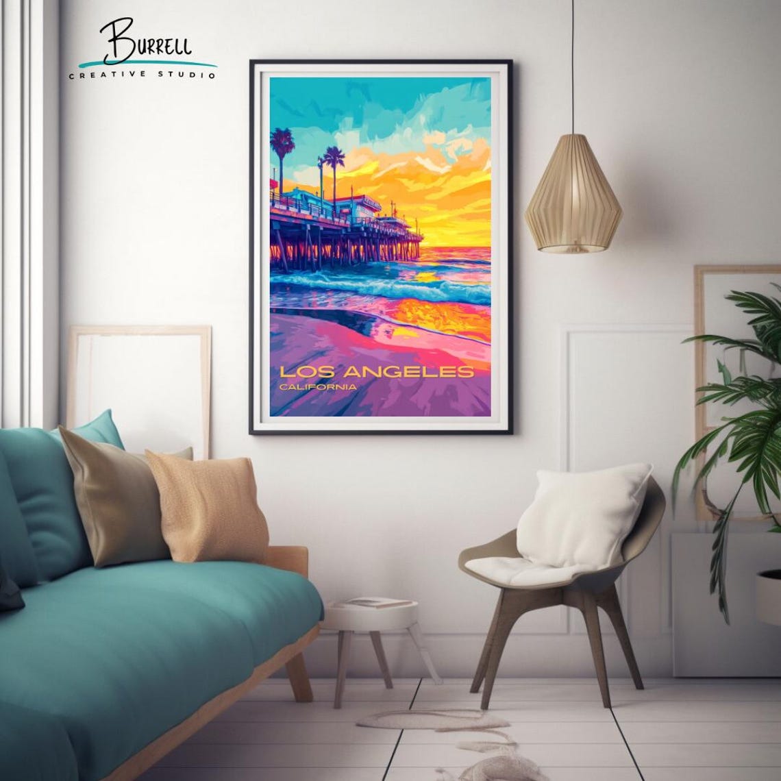 Los Angeles Santa Monica Pier Sunset Waves Oceanfront Travel Poster - Image 3