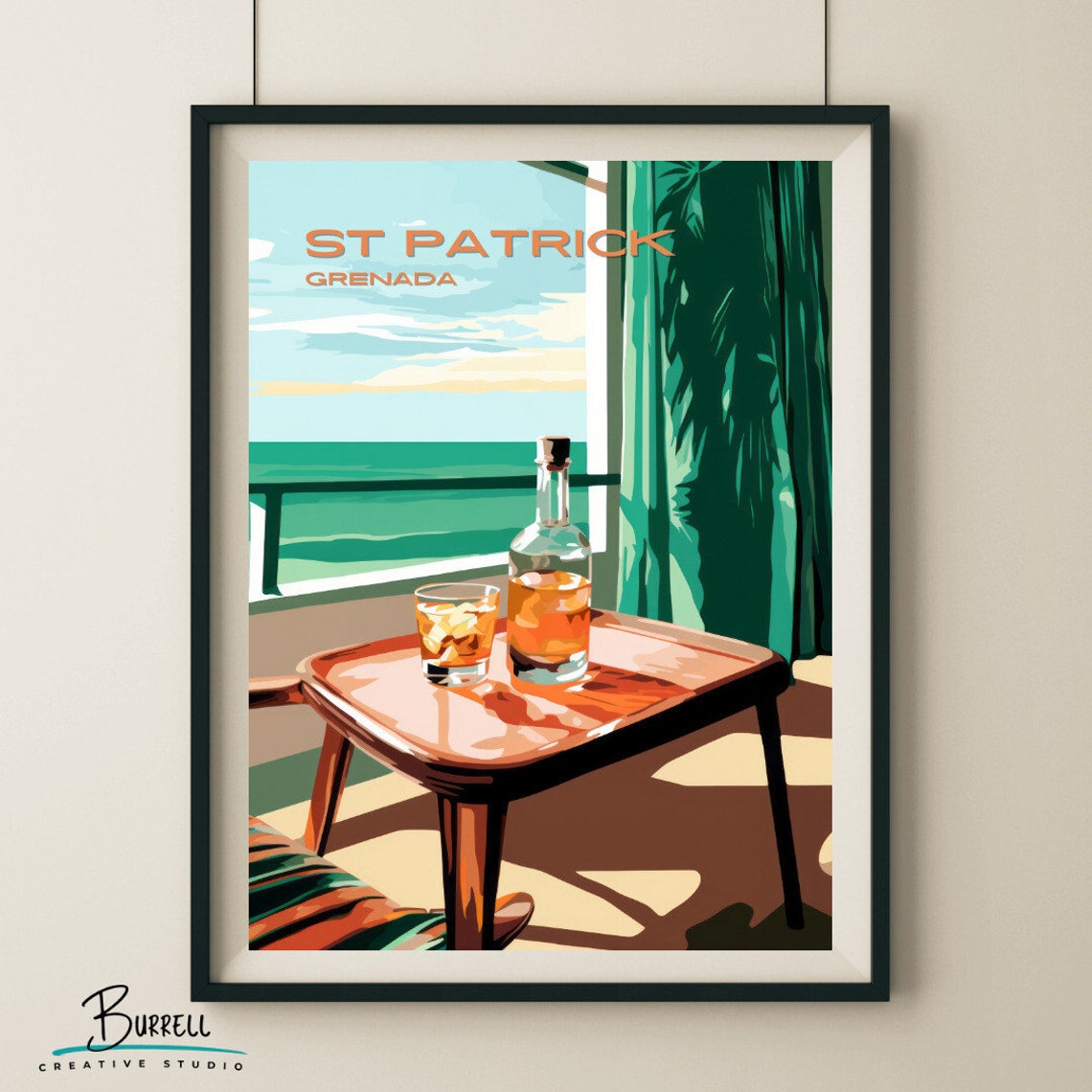 Saint Patrick Grenada Rum Bottle Beach View Caribbean Travel Poster - Image 4