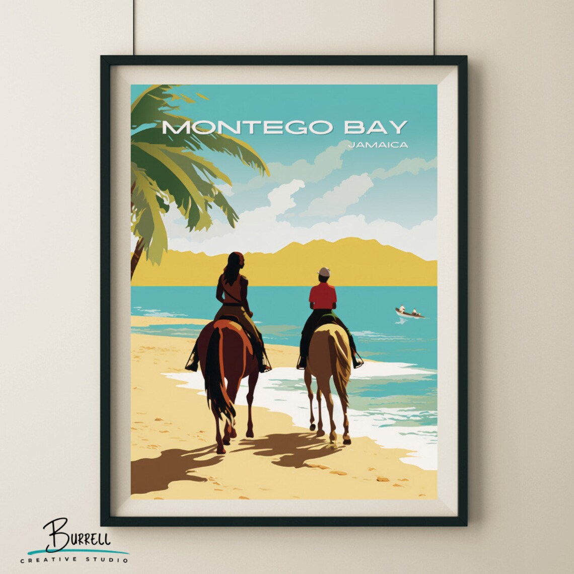 Montego Bay Jamaica Horseback Riders Beach Shoreline Scene Poster
