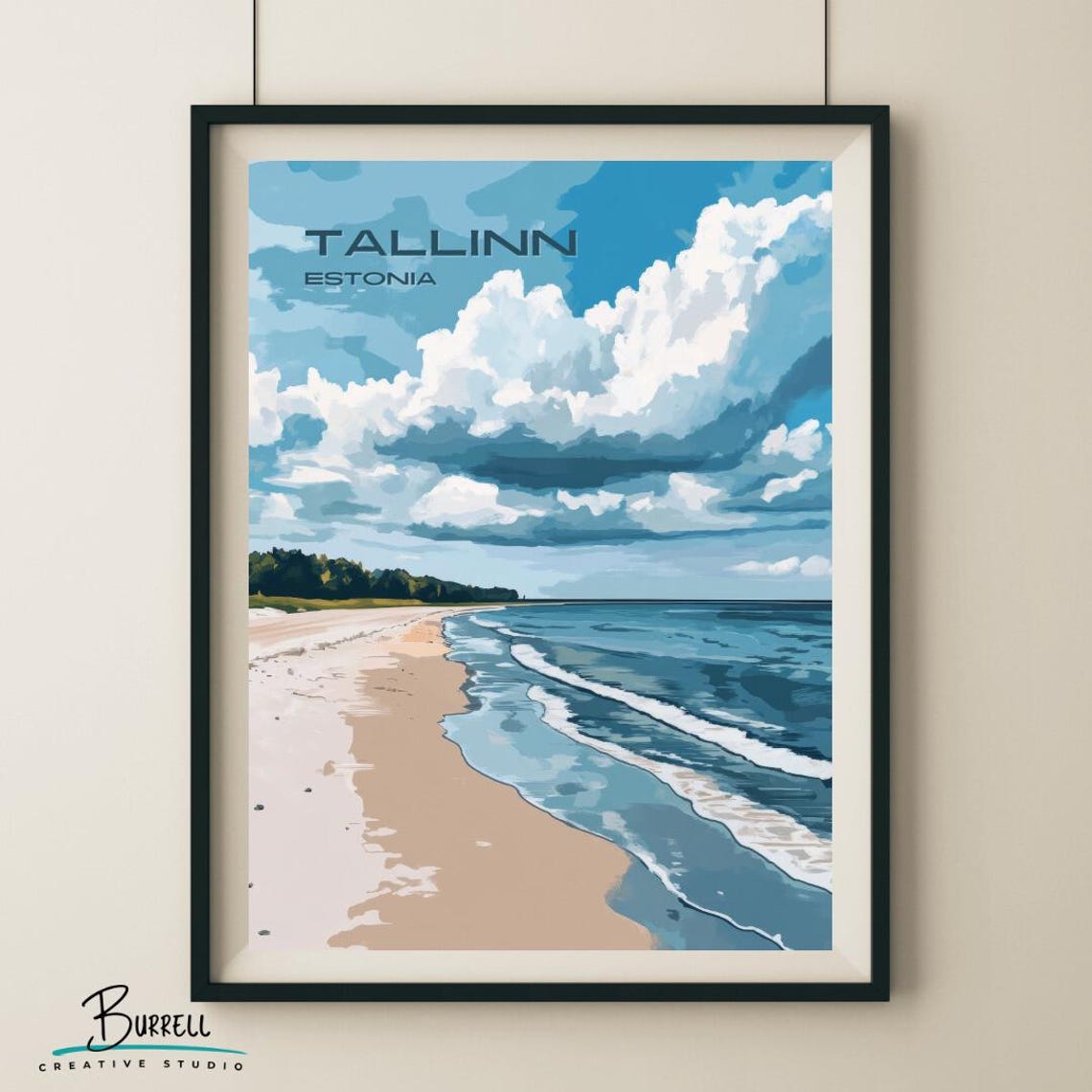 Tallinn Estonia Quiet Sandy Beach Dramatic Clouds Shore Poster