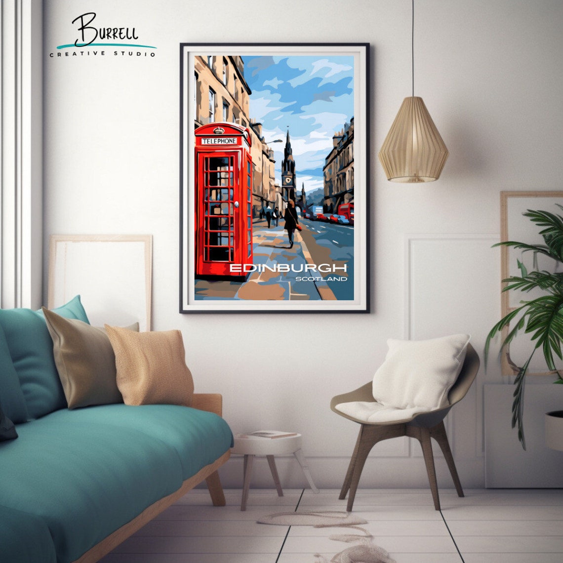 Edinburgh Scotland Royal Mile Red Telephone Box Street Scene Poster - Image 3