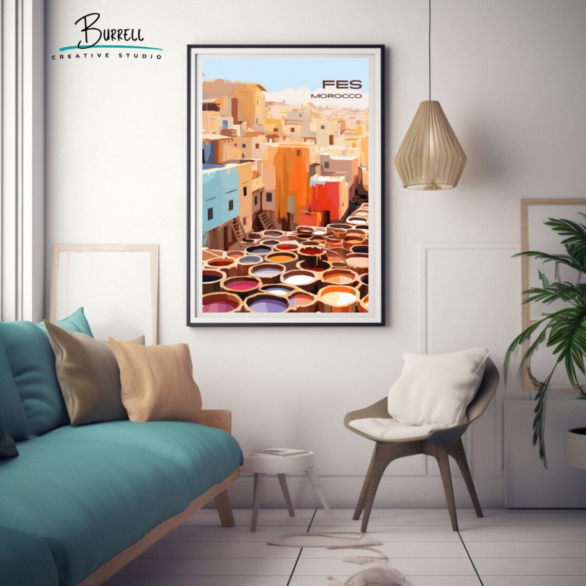 Fes Morocco Tannery Travel Poster, Cultural Art Print - Image 3