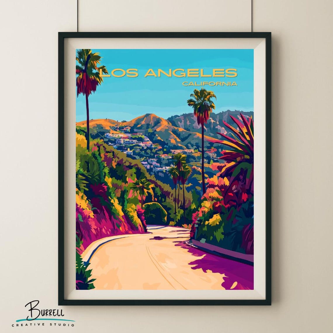 Los Angeles California Hills Winding Road Palms Scenic Travel Poster