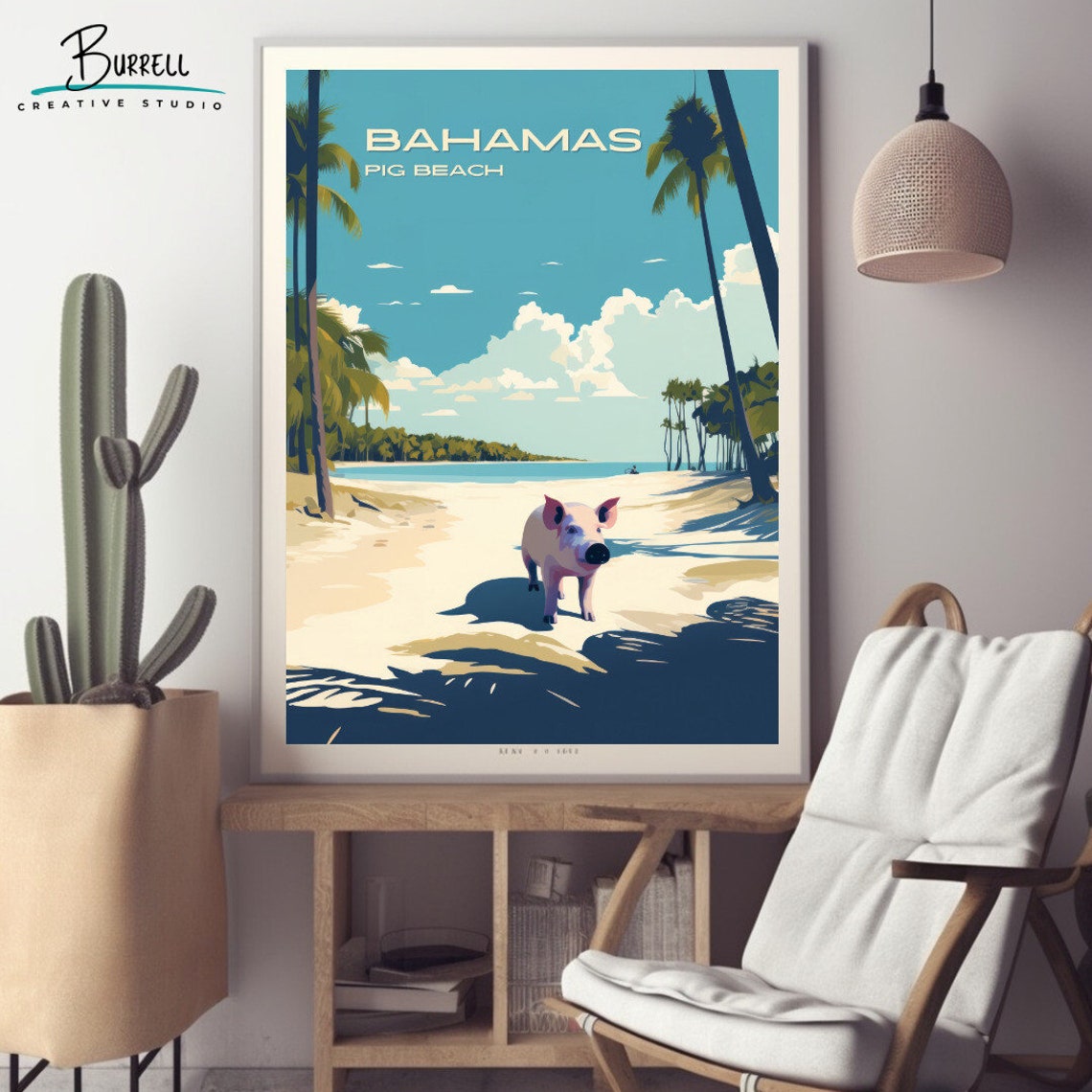 Bahamas Pig Beach Famous Swimming Pig White Sand Beach Poster - Image 2