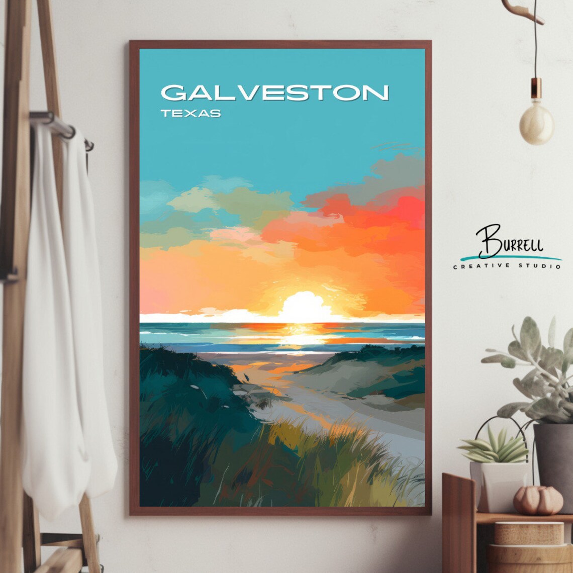 Galveston Texas Beach Sunset Travel Poster - Image 3