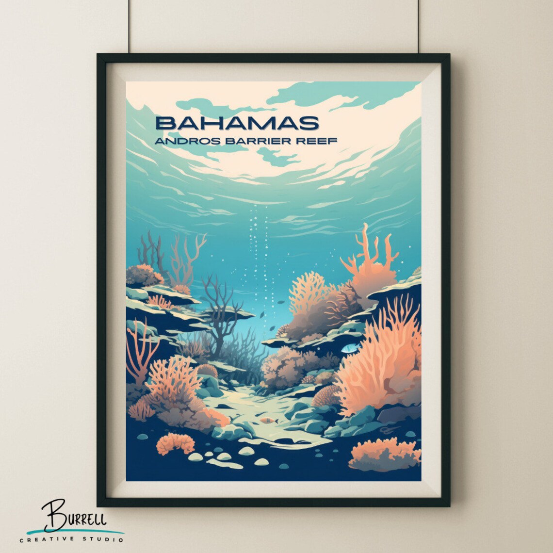 Bahamas Andros Barrier Reef Underwater Coral Dive Travel Poster - Image 4