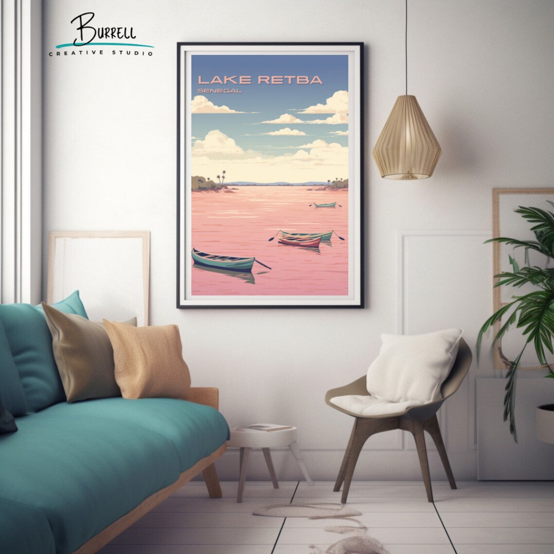 Lake Retba Senegal Pink Lake Wooden Boats Serene Scenery Poster - Image 3