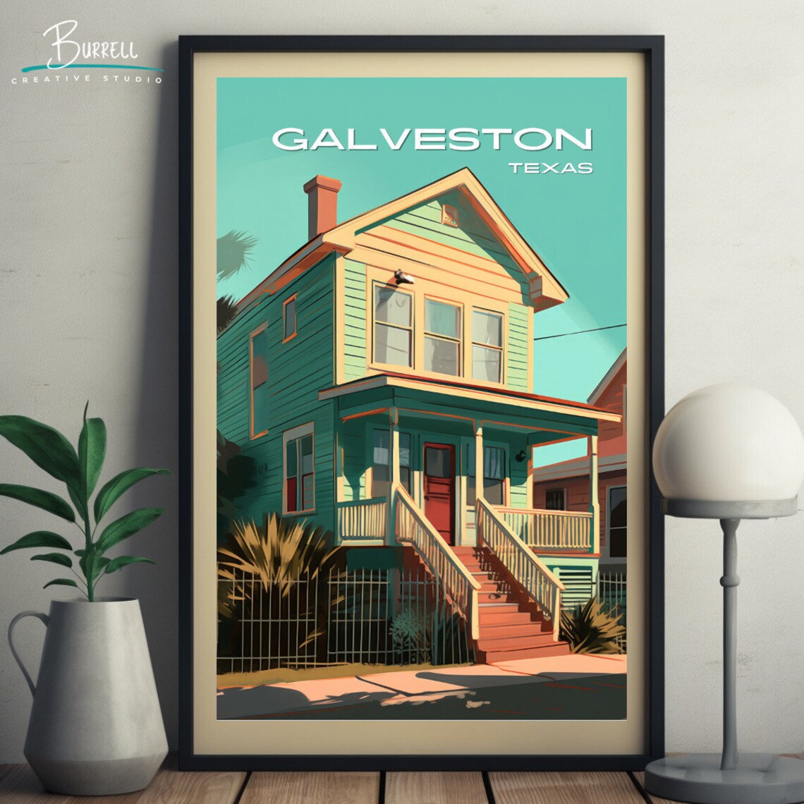 Galveston Texas Victorian House Porch Historic Home Travel Poster - Image 4