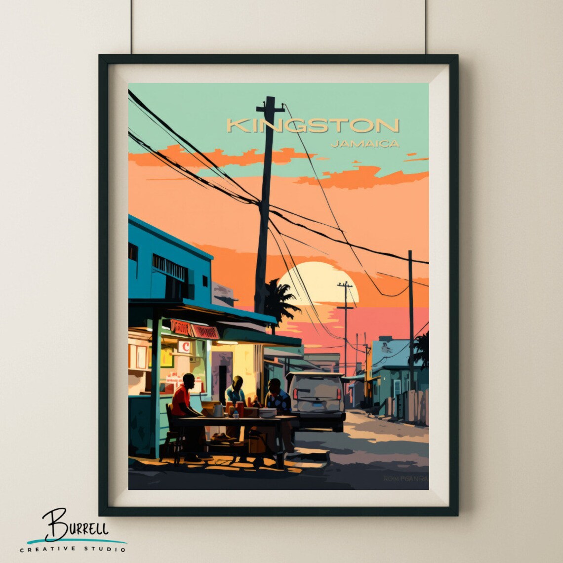 Kingston Jamaica Streetside Bar Travel Poster