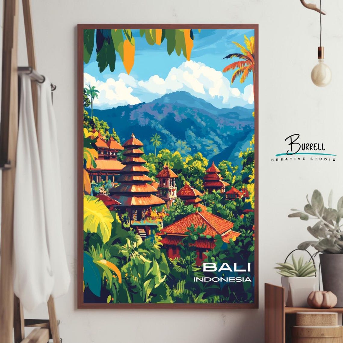 Bali Indonesia Jungle Temple Tiered Roofs Mountain View Poster - Image 4