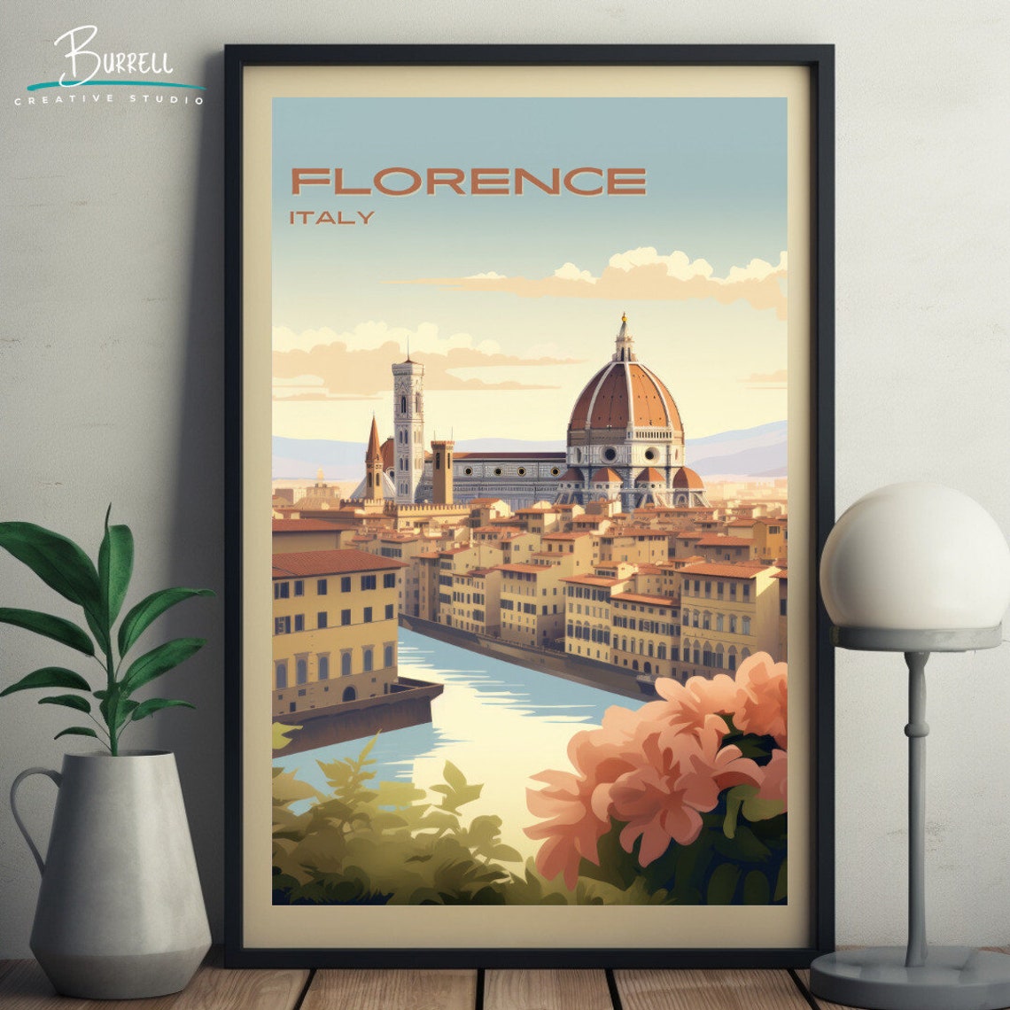 Florence Italy Cathedral Dome Over the Arno River Cityscape Poster - Image 5